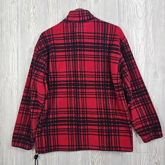 🎄 Eddie Bauer Red Plaid 1/4 Quarter Zip Fleece Pullover Polartec Holiday Cozy - Picture 3 of 8